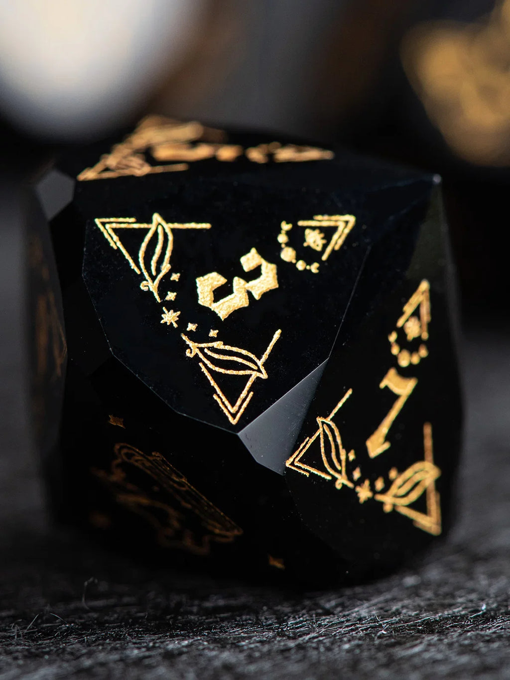 Cat Gemstone DND Dice Set – Moon Obsidian – Multi-faceted obsidian Dnd natural stone multi-faceted dice COC running