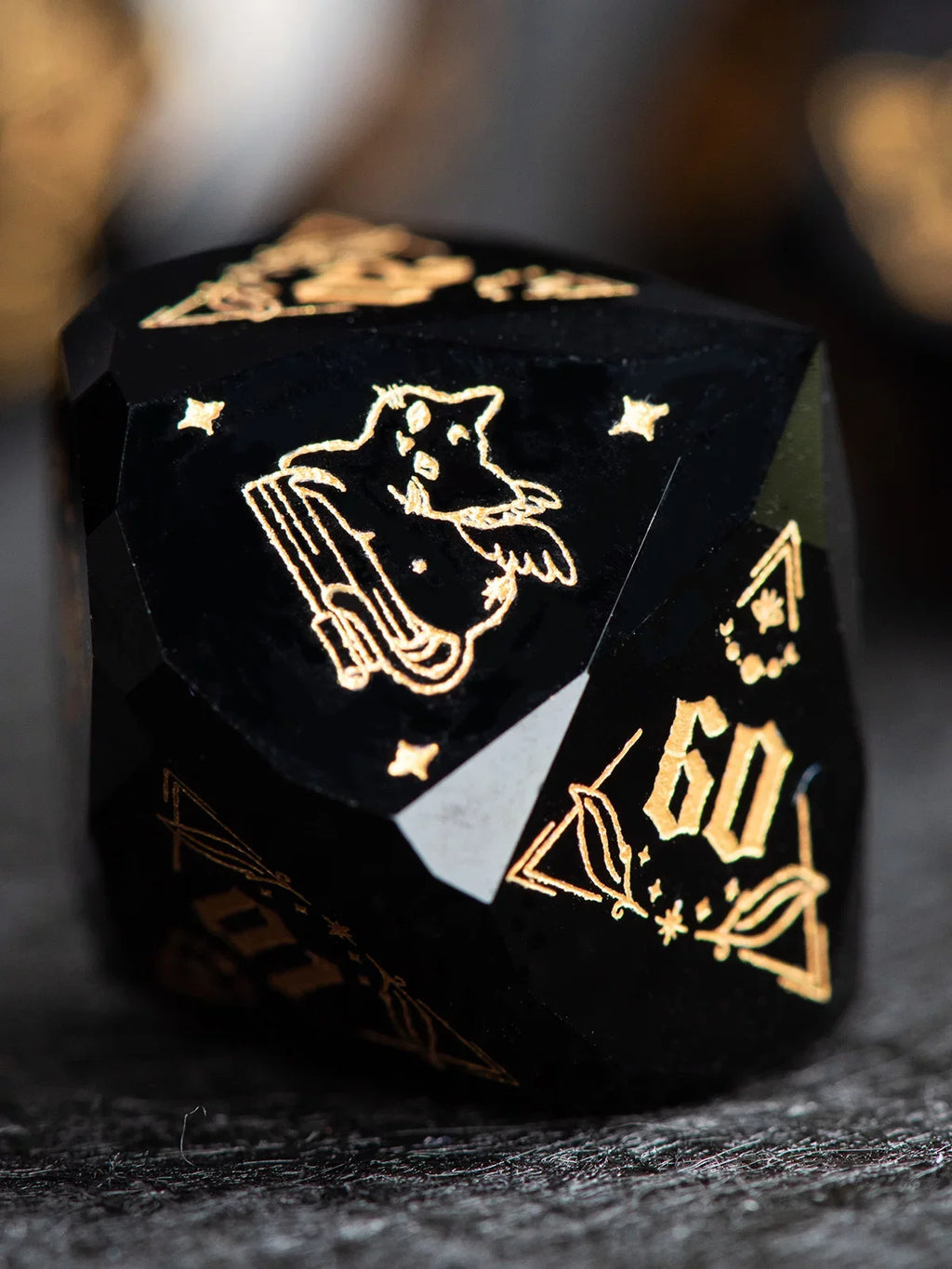 Cat Gemstone DND Dice Set – Moon Obsidian – Multi-faceted obsidian Dnd natural stone multi-faceted dice COC running