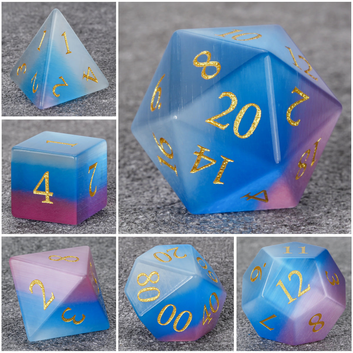 Cat Gemstone RPG Dice Set