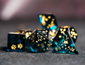 Cat Glass DND Dice Set – Gold Numbers – Blue Crystal Cute Cat & Paw DND Glass Dice Set with Gold Numbers