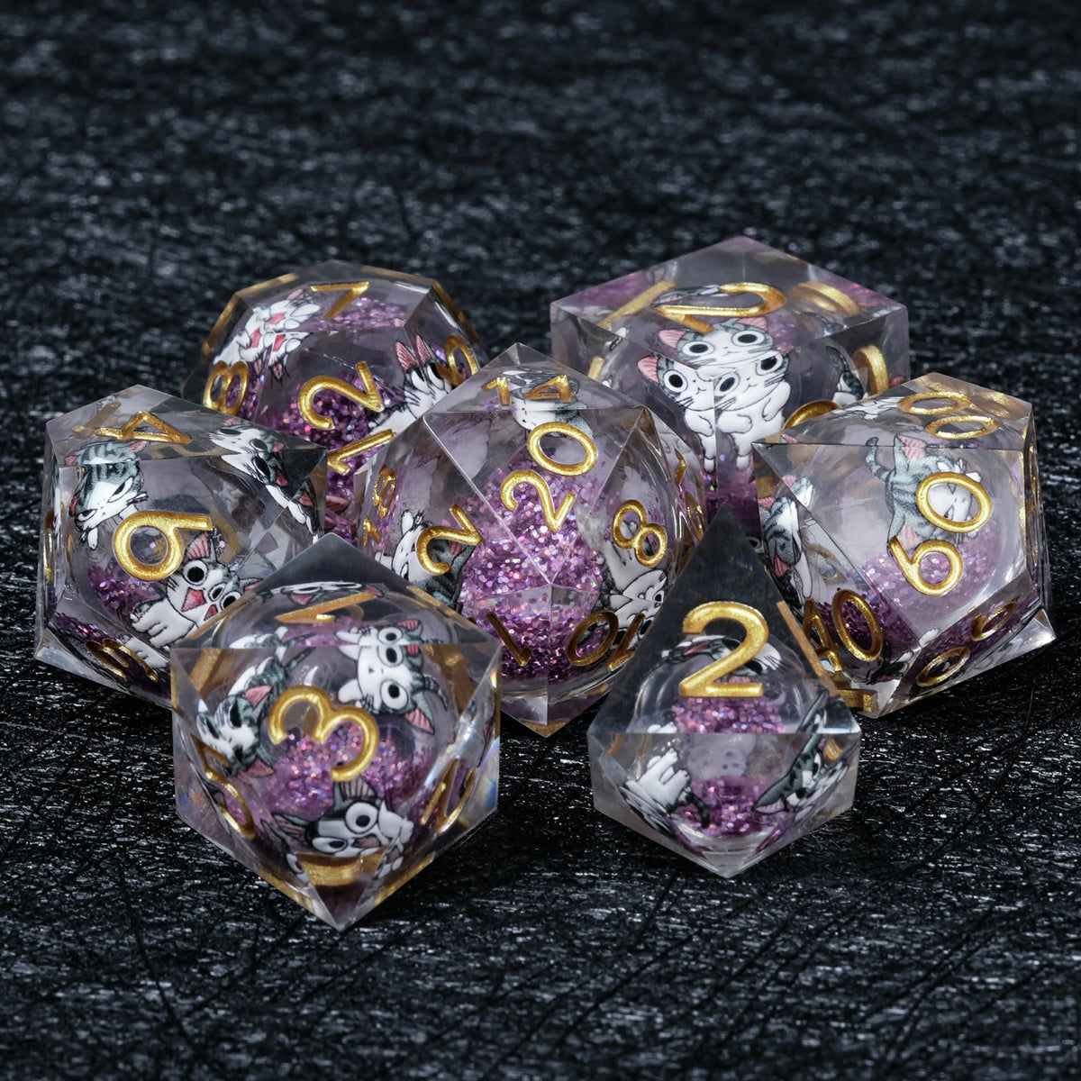 Cat Liquid Core Dice Set – Eyed Cartoon