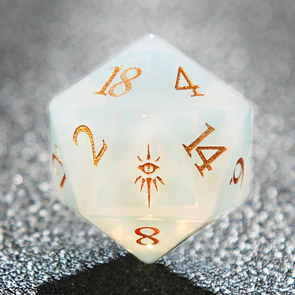 Cat Natural Stone DND Dice Set – Gold Numbers – Translucent Cat's Eye Gemstone Dice Set + Gold Numbers