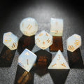 Cat Natural Stone DND Dice Set – Gold Numbers – Translucent Cat's Eye Gemstone Dice Set + Gold Numbers