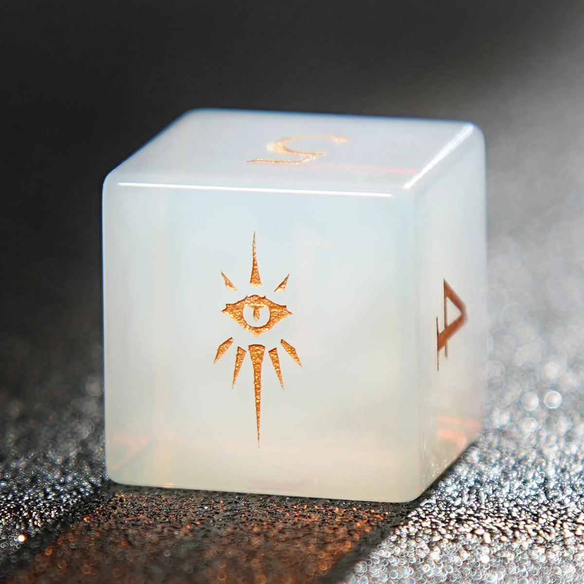 Cat Natural Stone DND Dice Set – Gold Numbers – Translucent Cat's Eye Gemstone Dice Set + Gold Numbers