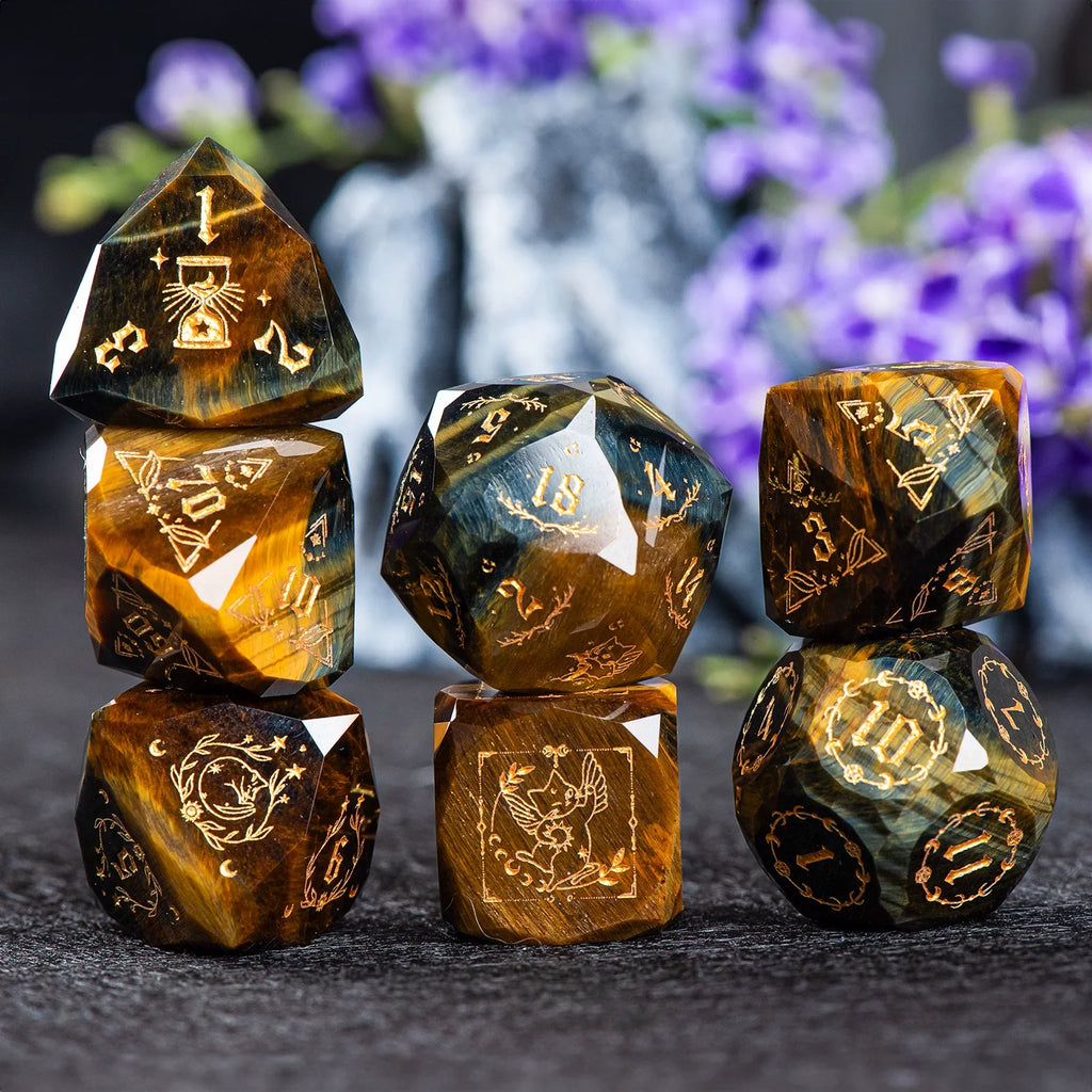 Cat Natural Stone RPG Dice Set