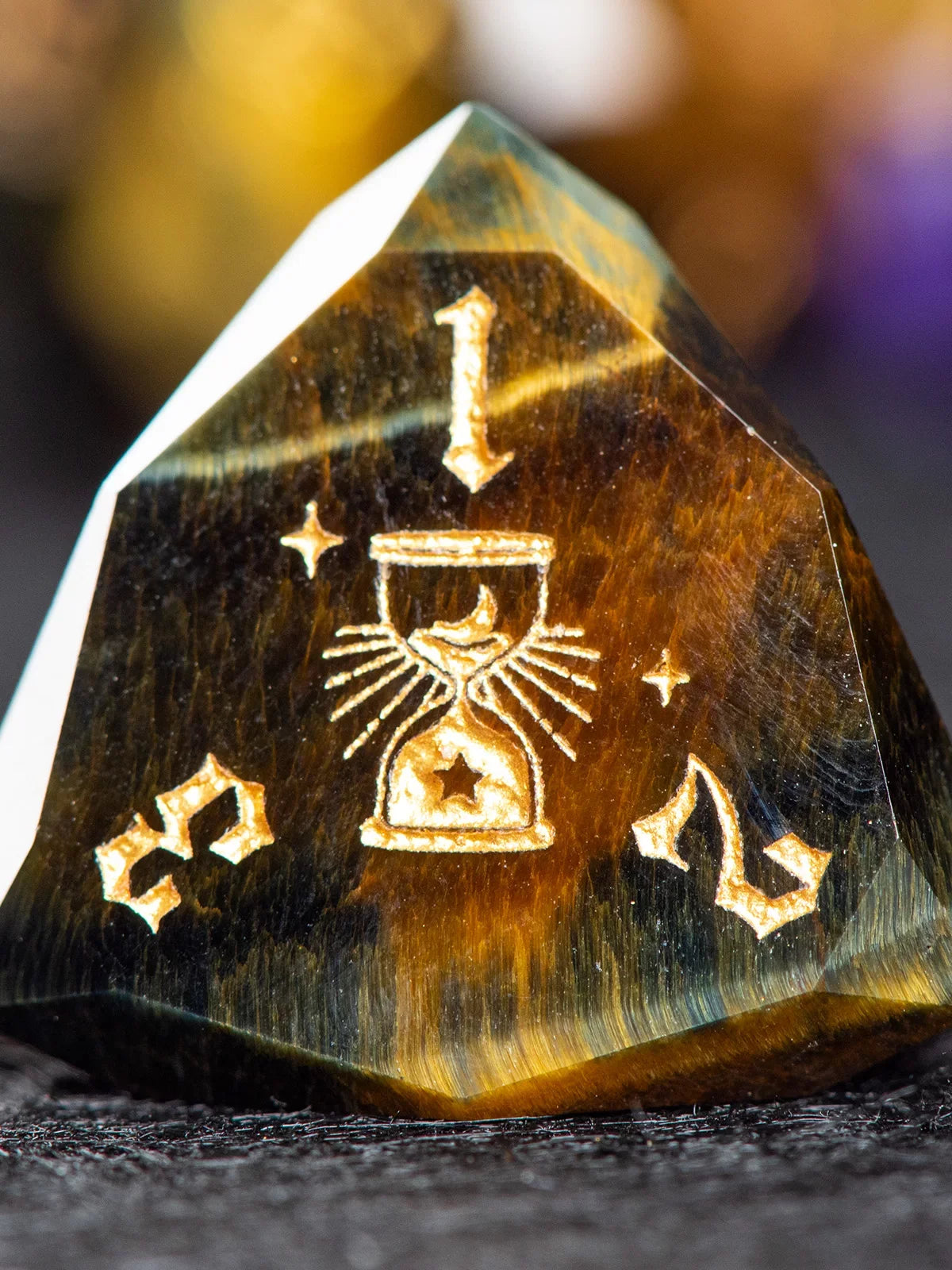Cat Natural Stone RPG Dice Set – Natural stone multi-faceted yellow blue tiger cat pattern dnd dice COC running group