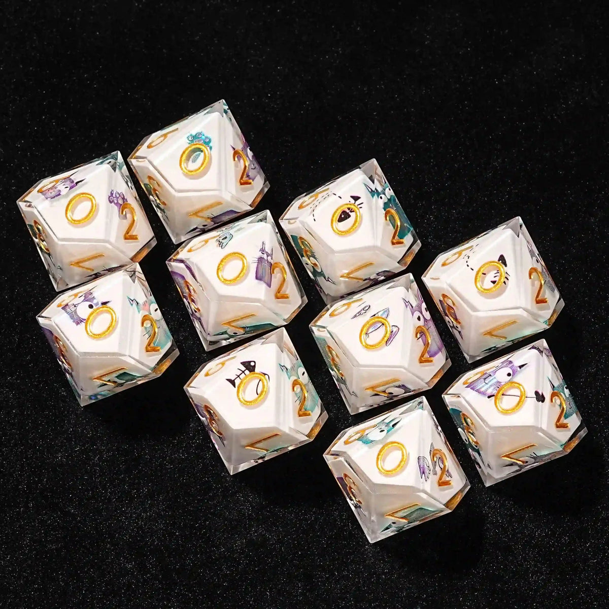 Cat Resin D10 Dice – Cute Theme – Charming White Resin D10 Dice - Cute Cat 10 - Sided Dice