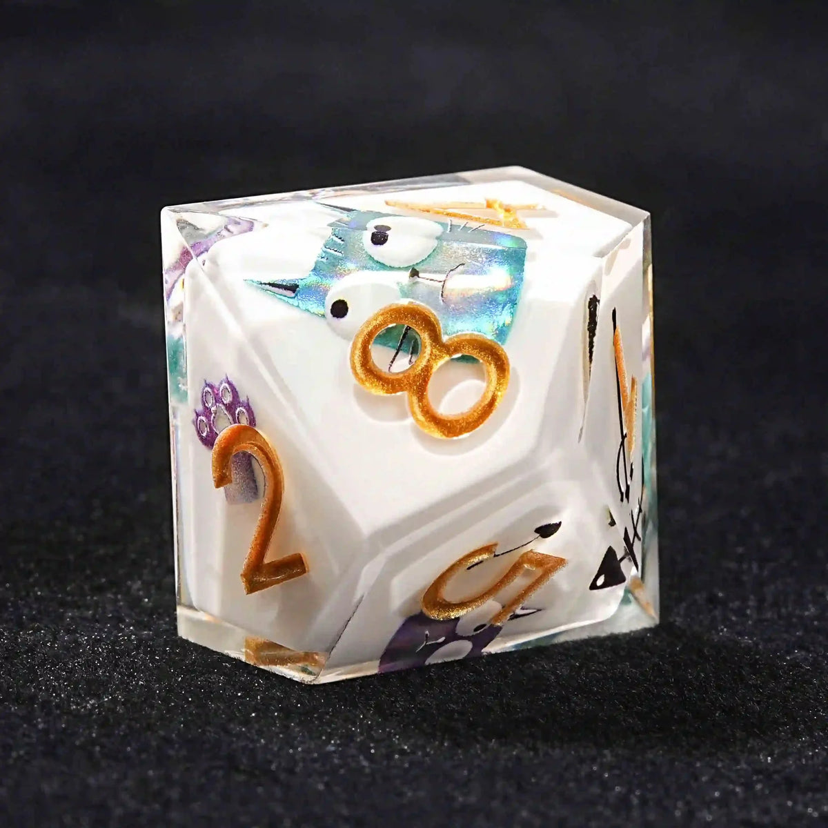 Cat Resin D10 Dice – Cute Theme – Charming White Resin D10 Dice - Cute Cat 10 - Sided Dice