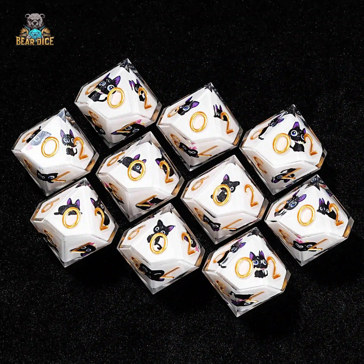 Cat Resin D10 Dice – Designs – D10 Big Eye Cat White Resin D&D 10 Sided Dice