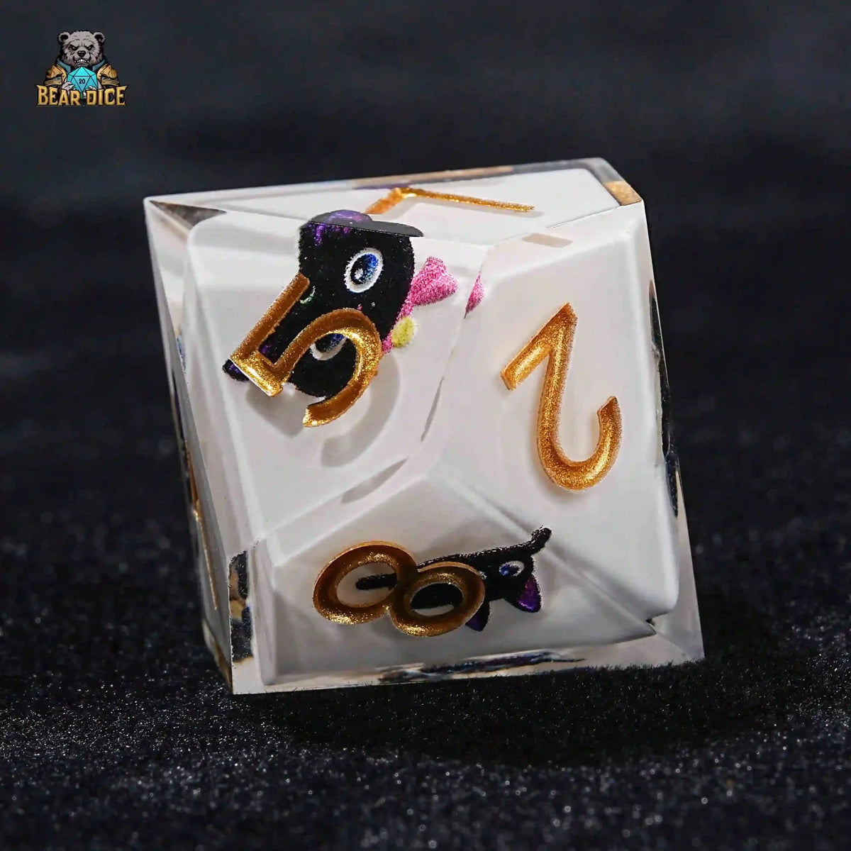 Cat Resin D10 Dice – Designs – D10 Big Eye Cat White Resin D&D 10 Sided Dice