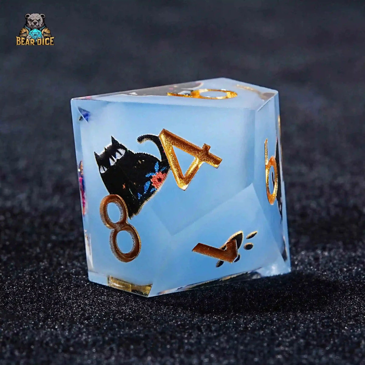 Cat Resin D10 Dice – Flower Theme – Charming Adorable Cat Blue Resin 10 Sided Dice (D10 Dice)