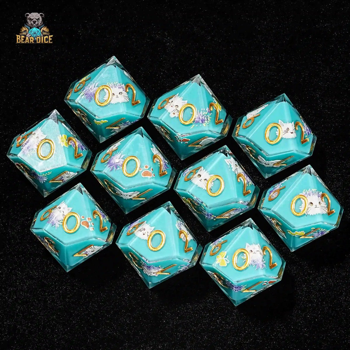 Cat Resin D10 Dice – Kitty – Blue Solid Resin D10 Dice - Cute Kitty Cat DND 10 Sided Dice