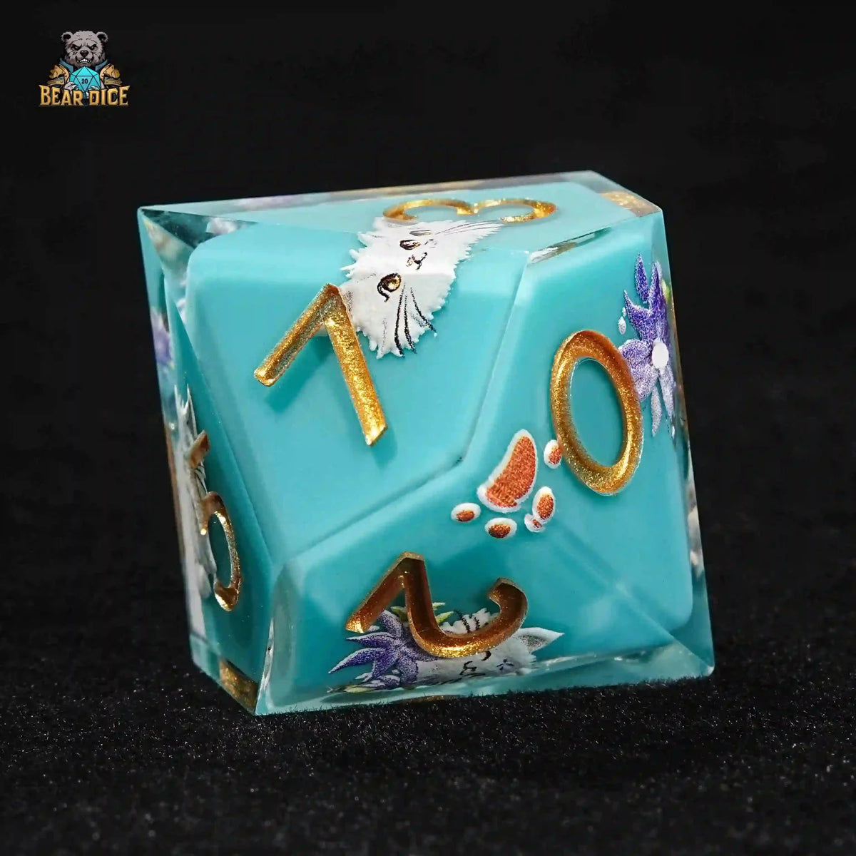 Cat Resin D10 Dice – Kitty – Blue Solid Resin D10 Dice - Cute Kitty Cat DND 10 Sided Dice