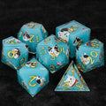 Cat Resin DND Dice Set – Gold Numbers – Blues – Vintage blues cat resin dnd dice set + gold numbers