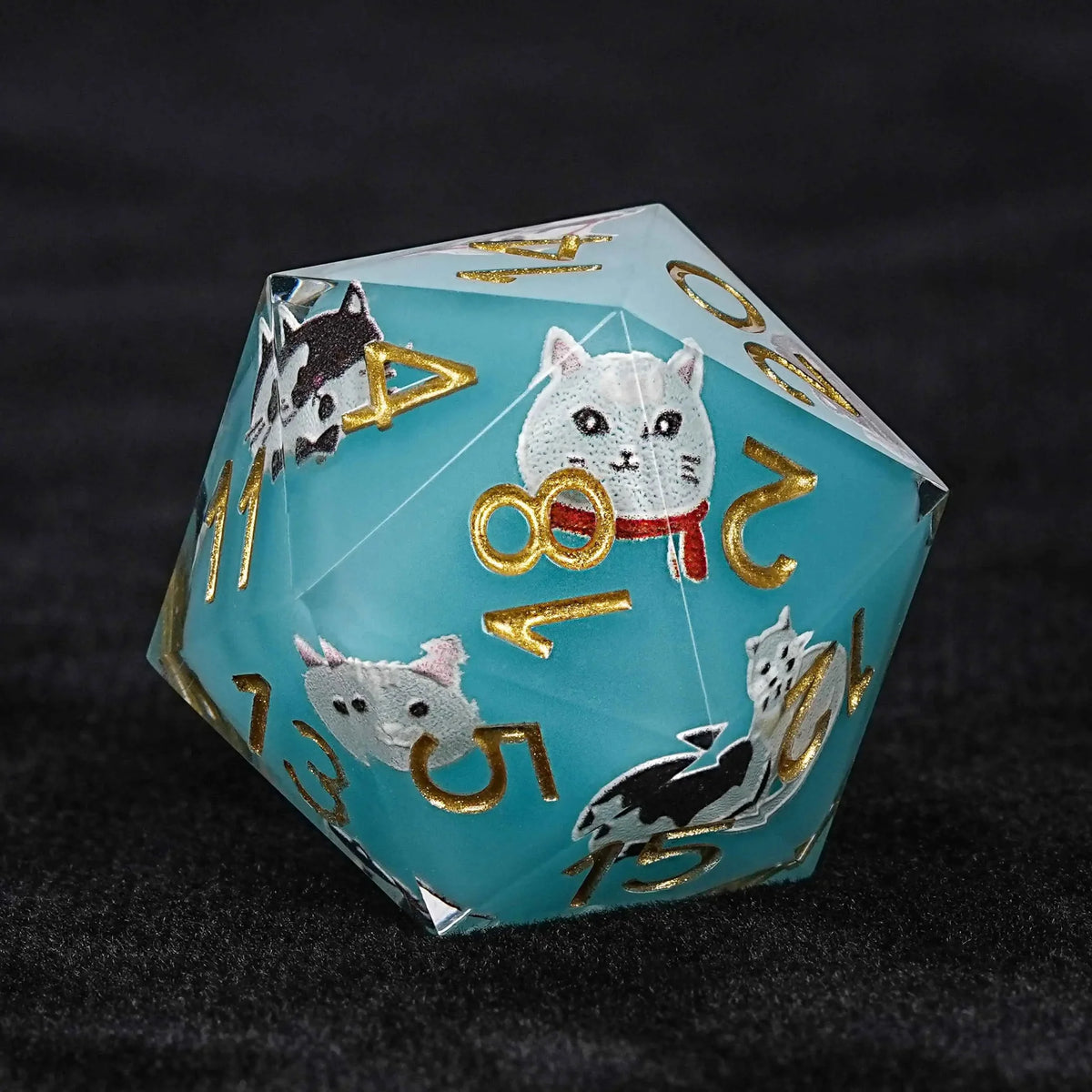 Cat Resin DND Dice Set – Gold Numbers – Blues – Vintage blues cat resin dnd dice set + gold numbers
