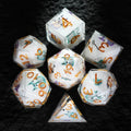 Cat Resin DND Dice Set – Gold Numbers – Smiley – Smiley Cat White Resin DND Dice Set + Gold Font