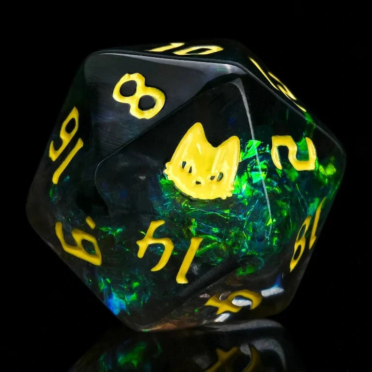Cat Resin DND Dice Set – Kickstarter Mysterious – Kickstarter Halloween Trickster Dice - Black Resin DND D20 Dice