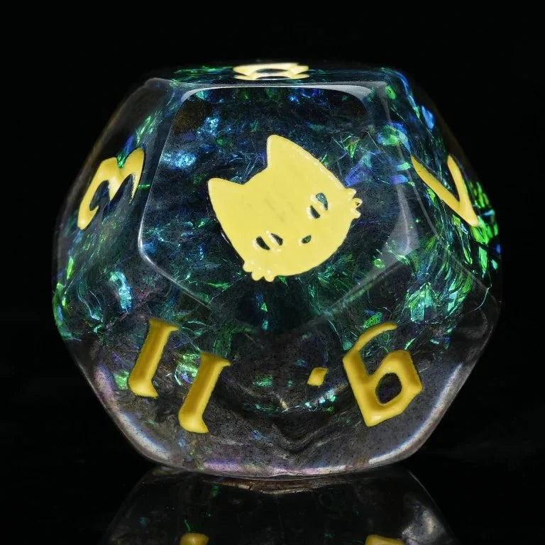 Cat Resin DND Dice Set – Kickstarter Mysterious – Kickstarter Trickster Dice - Kickstarter Black Resin DND D12 Dice