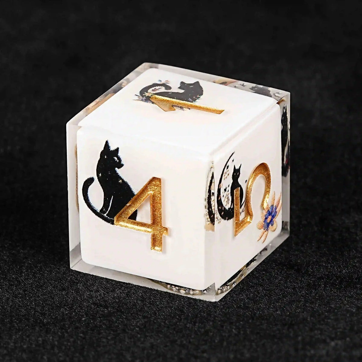 Cat Resin DND Dice Set – Moon Nightshade – Moon Night Shadow Cat Guardian Unusual White Resin DnD Dice Set