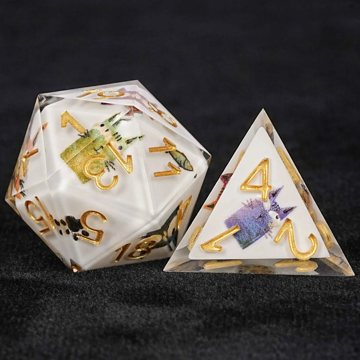 Cat Resin DND Dice Set – Smiley Cartoon – Unique dice set: cute cartoon laughing cat transparent resin dnd D20 dice and