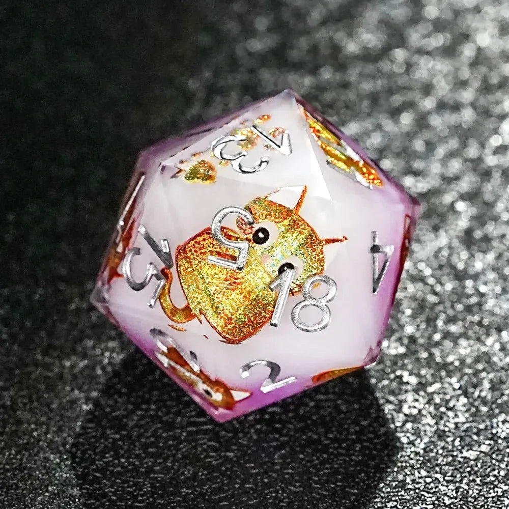Cat Resin RPG Dice Set – Exquisite cat - themed purple resin dice set