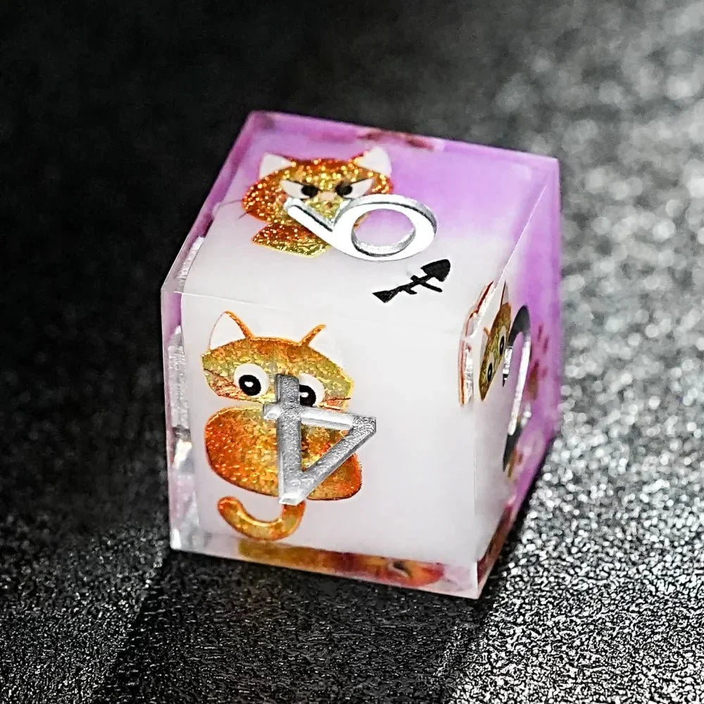 Cat Resin RPG Dice Set – Exquisite cat - themed purple resin dice set