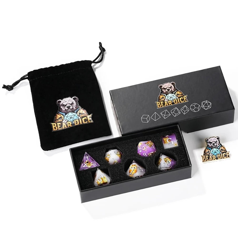 Cat Resin RPG Dice Set – Exquisite cat - themed purple resin dice set