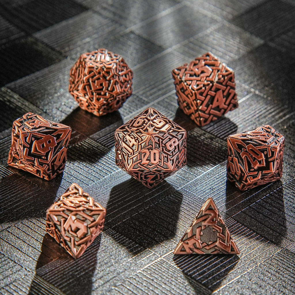 Celtic Knot Metal DND Dice Set – Ancient Copper – Celtic Knot - ancient red copper metal solid dice set