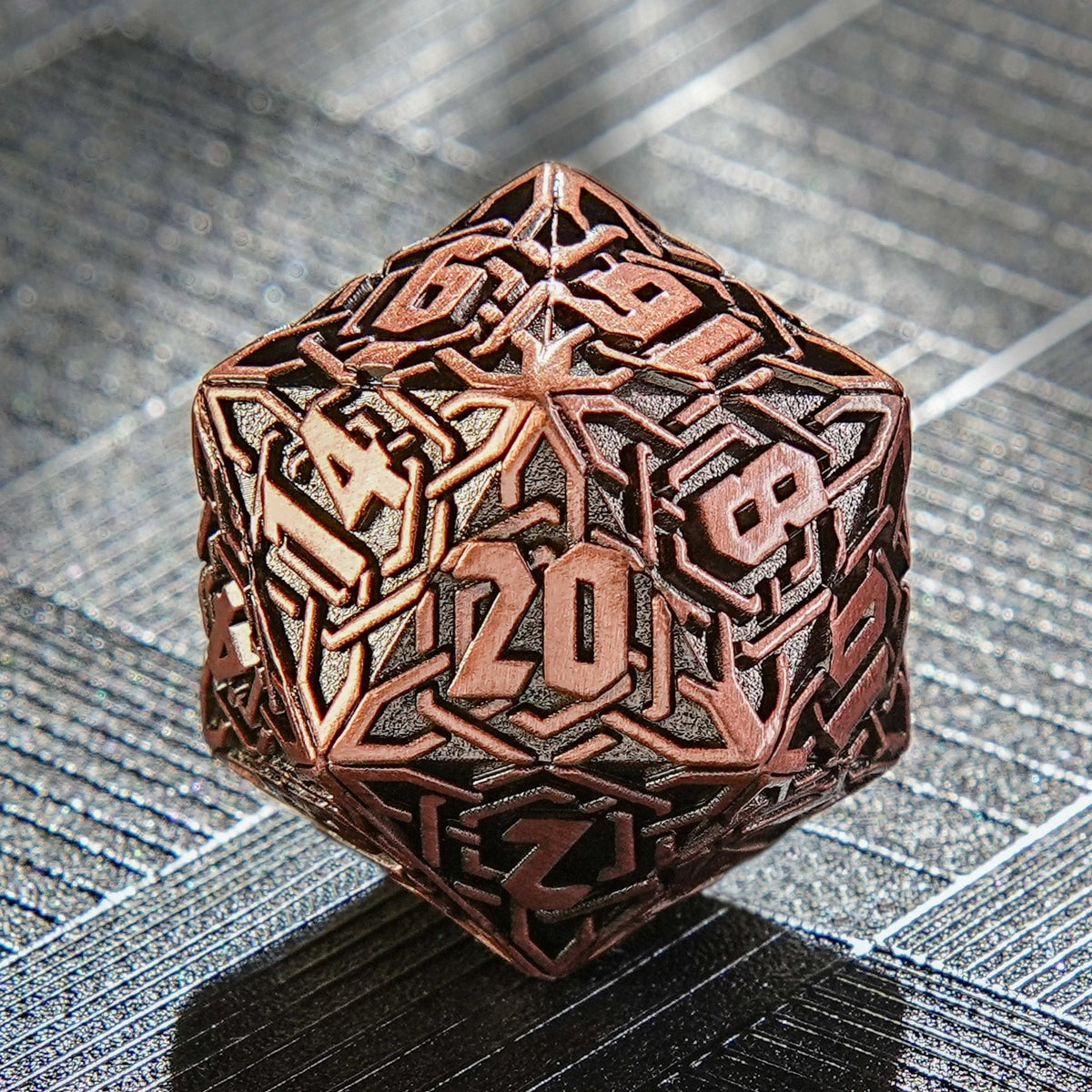 Celtic Knot Metal DND Dice Set – Ancient Copper – Celtic Knot - ancient red copper metal solid dice set
