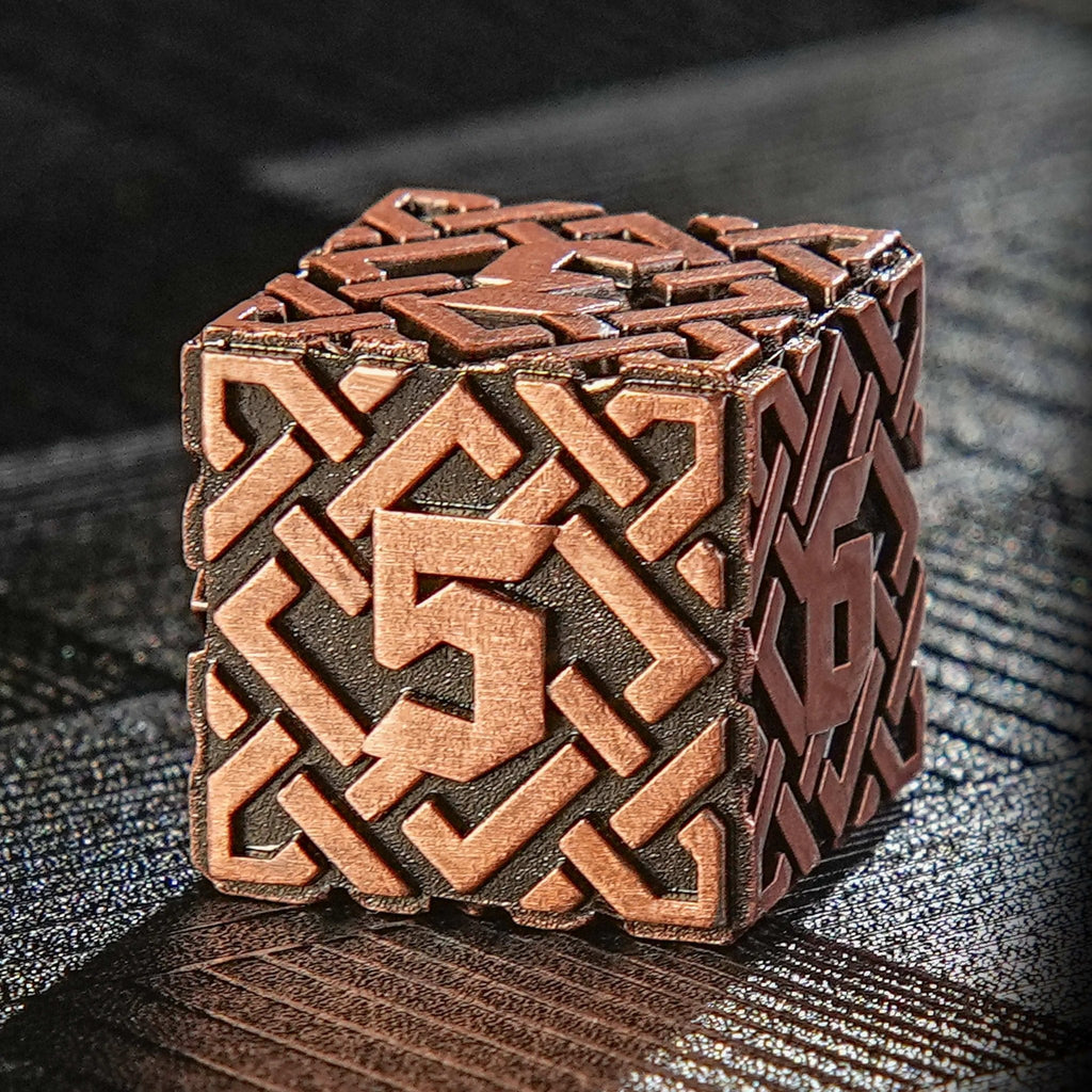 Celtic Knot Metal DND Dice Set – Ancient Copper – Celtic Knot - ancient red copper metal solid dice set