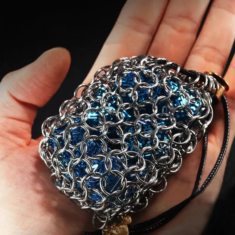 Chainmail Dice Box – Metal – DND Chainmail Dice Bag Handmade Metal Dice Bag