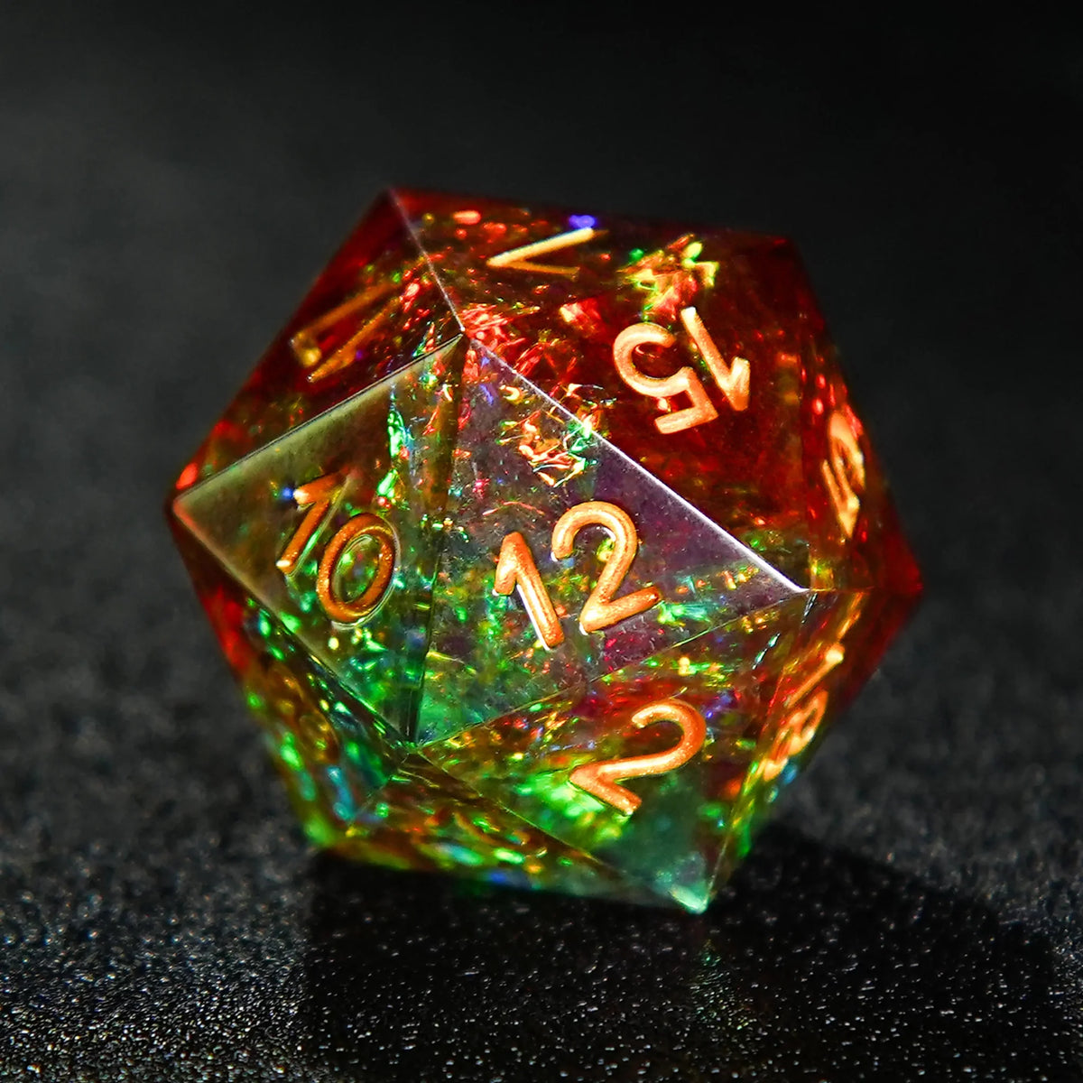 Character Resin DND Dice Set – Gold Numbers – Brown Green Resin DND Dice Set + Gold Font