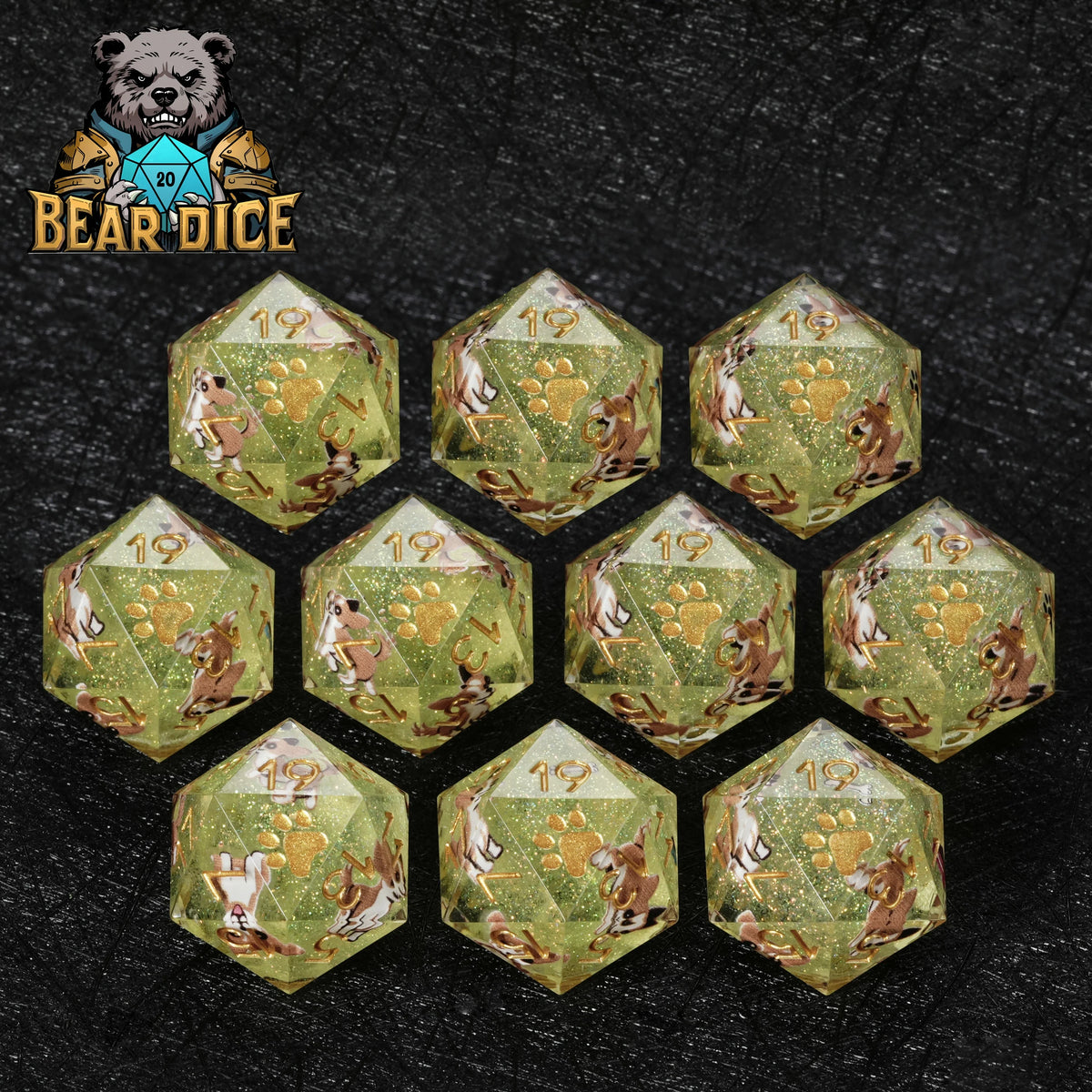 Chihuahua Resin D20 Dice – Glitter