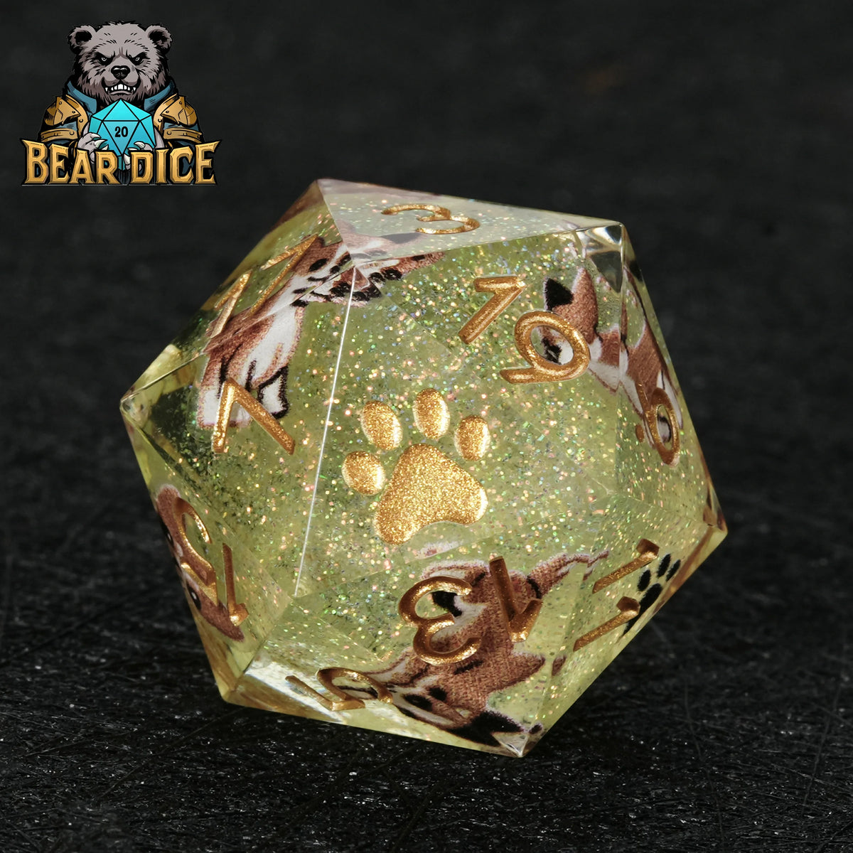 Chihuahua Resin D20 Dice – Glitter – alternate product view
