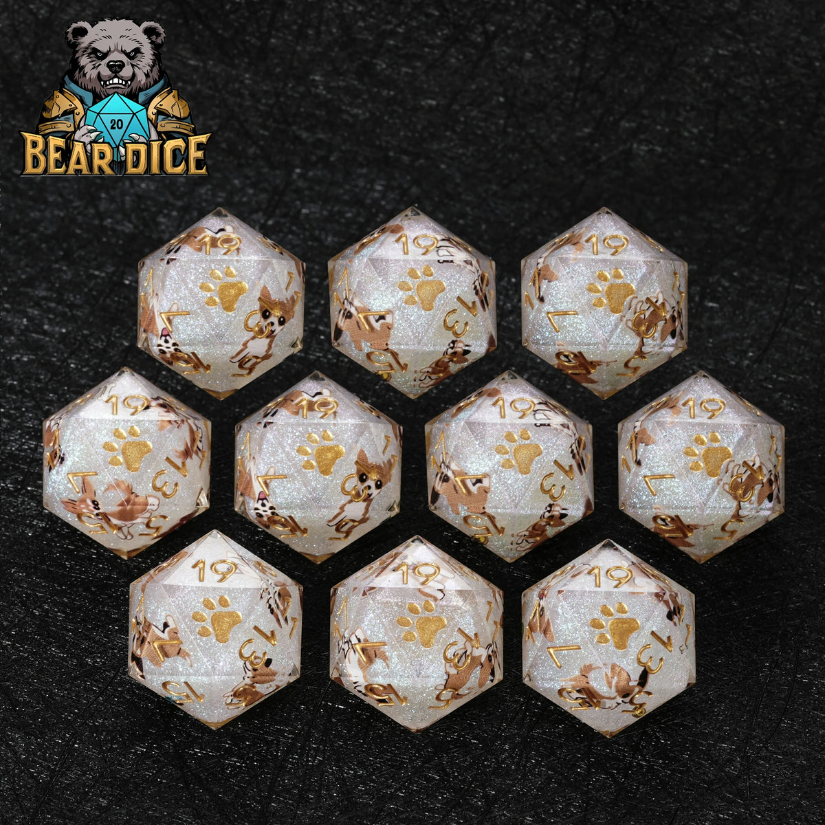 Chihuahua Resin D20 Dice Set – Glitter
