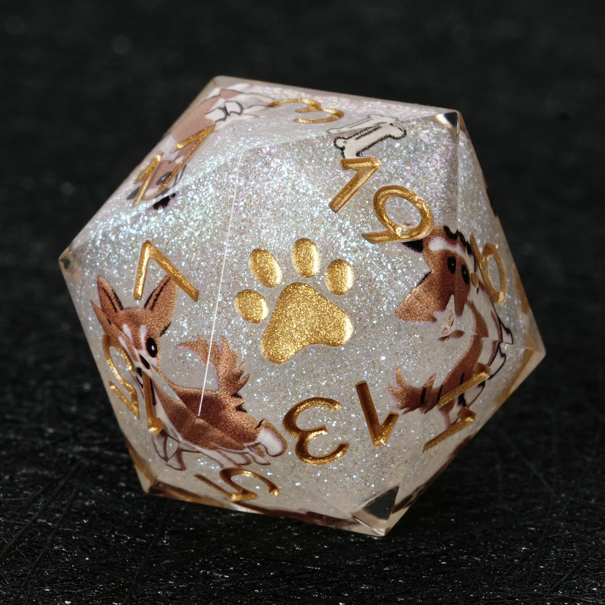 Chihuahua Resin D20 Dice Set – Glitter – alternate product view