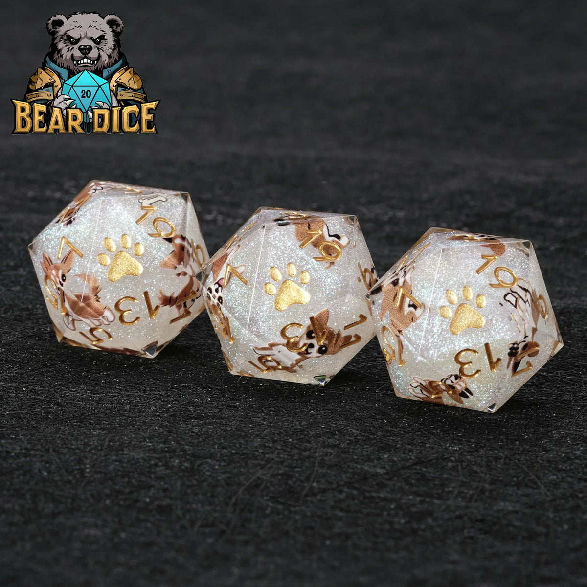 Chihuahua Resin D20 Dice Set – Glitter – alternate product view