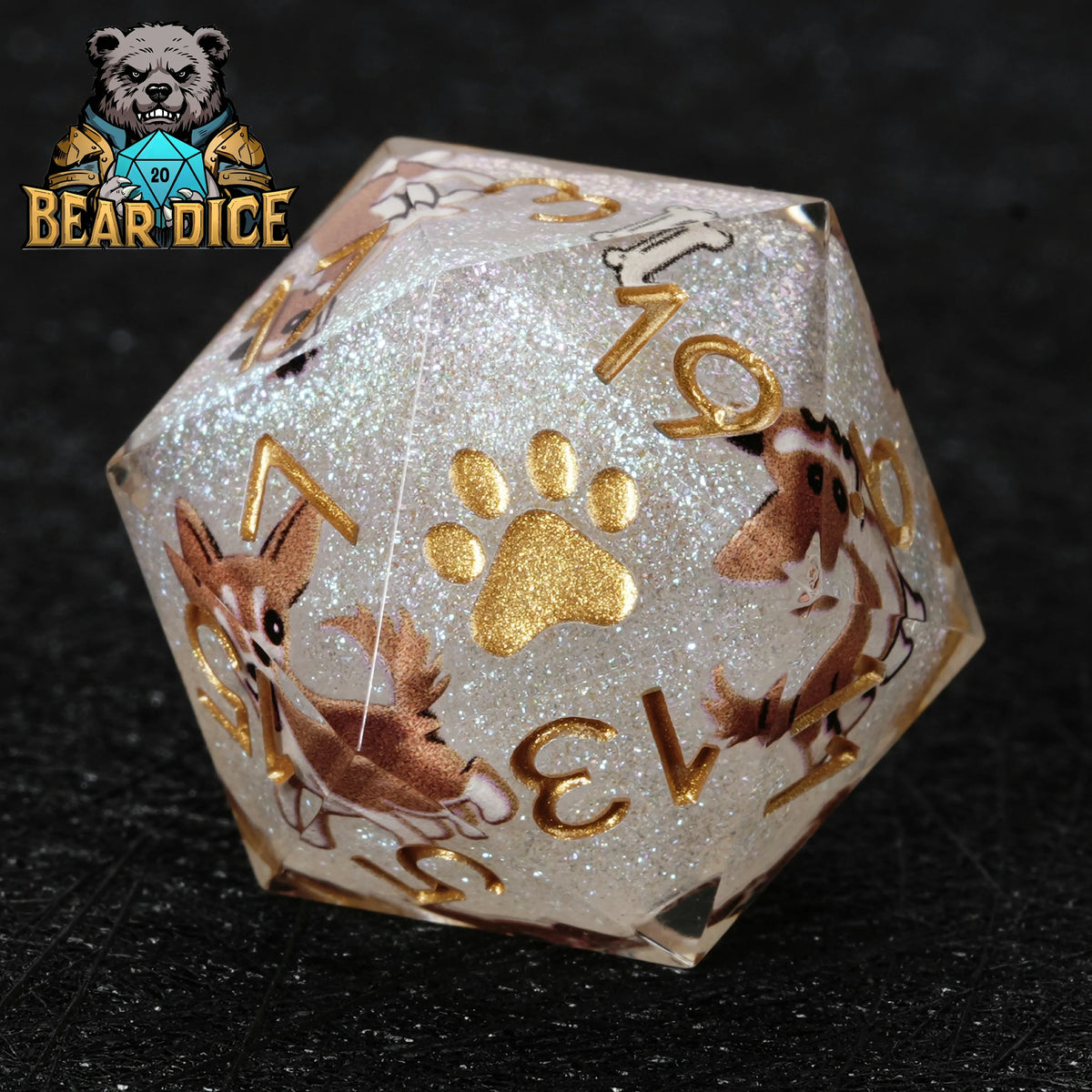 Chihuahua Resin D20 Dice Set – Glitter – alternate product view