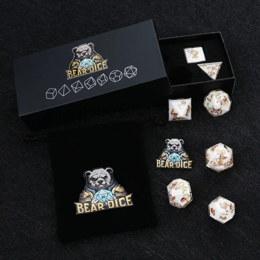 Chihuahua Resin DND Dice Set – Kickstarter Dice – Sharp-Edged Chihuahua DND Dice Set with a Black Sponge-Lined Dice Box