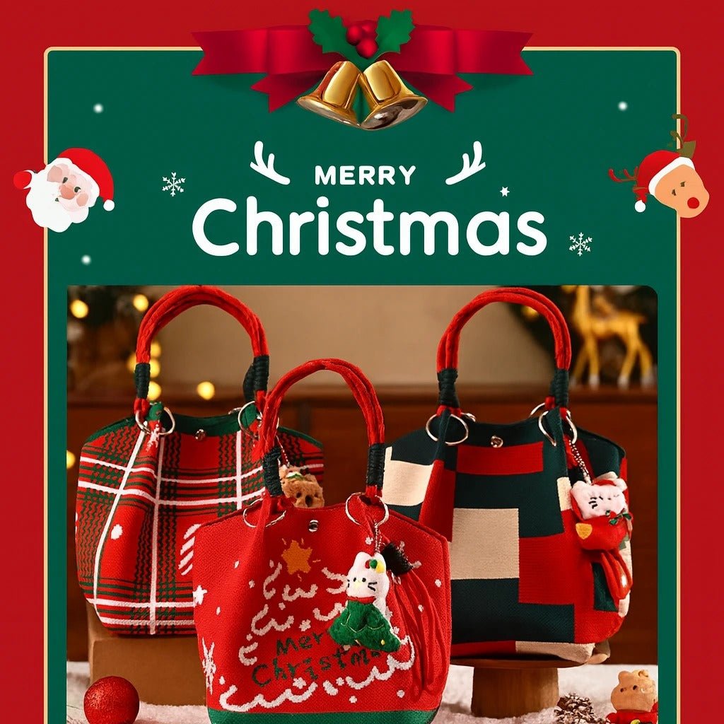 Christmas Dice Box – Knitted Tote – Portable – Portable Christmas gift tote bag, Santa Claus, Christmas tree, and