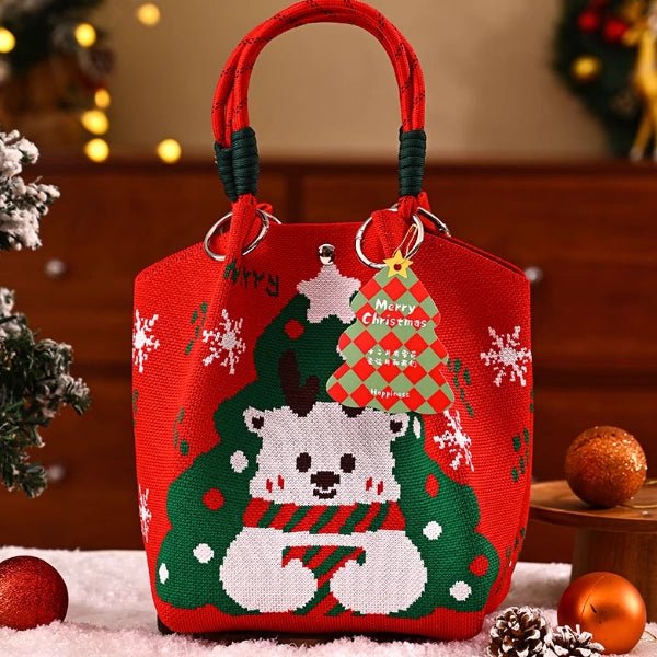 Christmas Dice Box – Knitted Tote – Portable – Portable Christmas gift tote bag, Santa Claus, Christmas tree, and