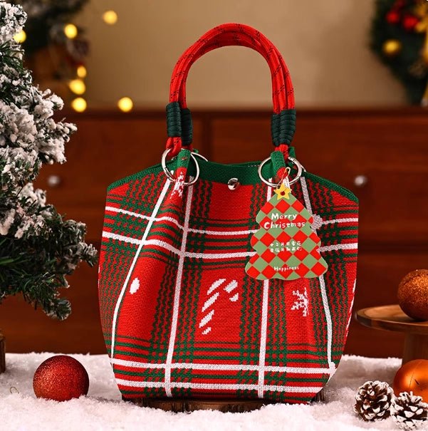 Christmas Dice Box – Knitted Tote – Portable – Portable Christmas gift tote bag, Santa Claus, Christmas tree, and