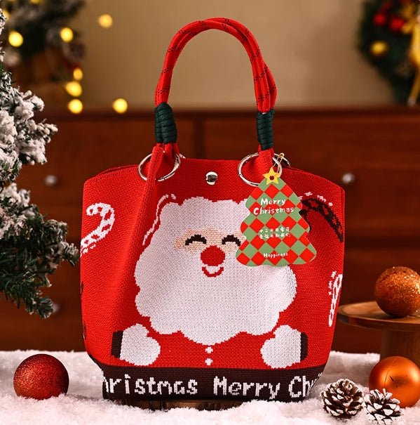 Christmas Dice Box – Knitted Tote – Portable – Portable Christmas gift tote bag, Santa Claus, Christmas tree, and