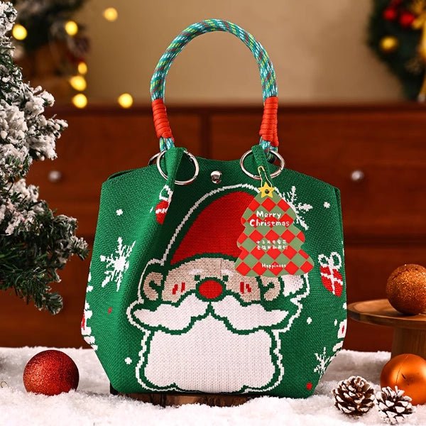 Christmas Dice Box – Knitted Tote – Portable – Portable Christmas gift tote bag, Santa Claus, Christmas tree, and