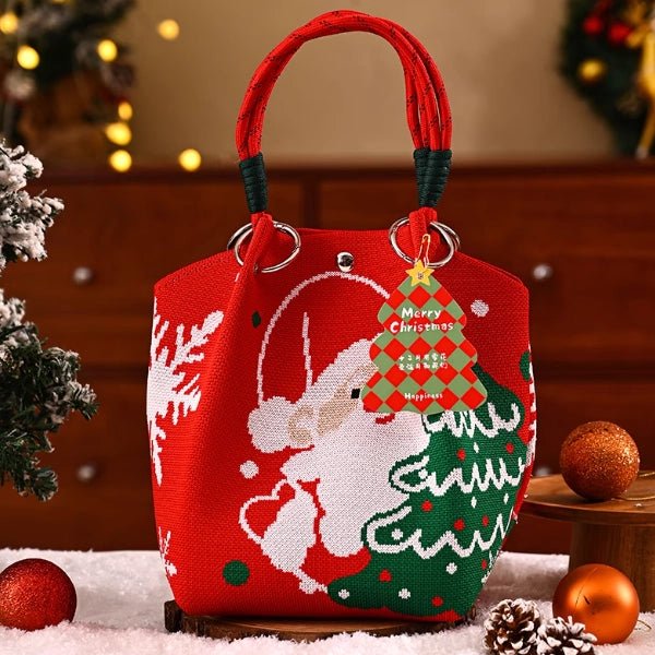 Christmas Dice Box – Knitted Tote – Portable – Portable Christmas gift tote bag, Santa Claus, Christmas tree, and