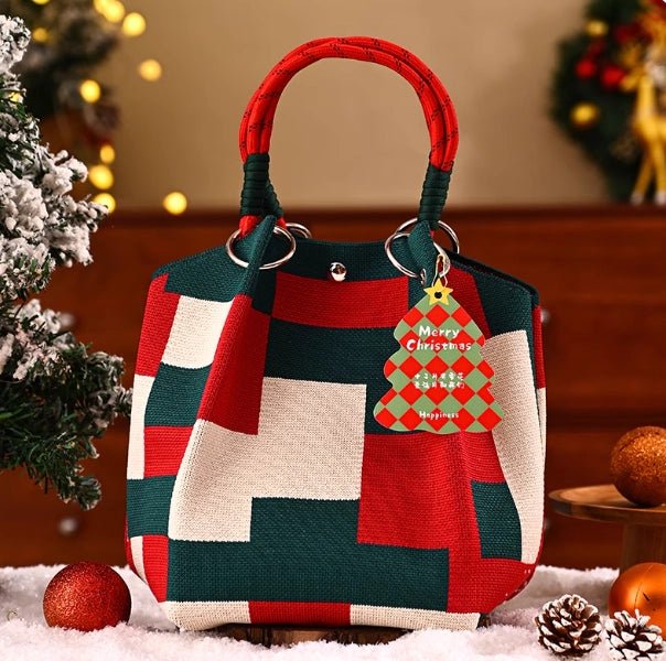Christmas Dice Box – Knitted Tote – Portable – Portable Christmas gift tote bag, Santa Claus, Christmas tree, and