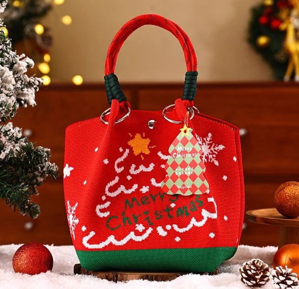 Christmas Dice Box – Knitted Tote – Portable – Portable Christmas gift tote bag, Santa Claus, Christmas tree, and