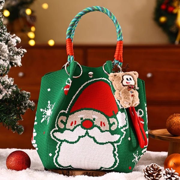 Christmas Dice Box – Knitted Tote – Portable – Portable Christmas gift tote bag, Santa Claus, Christmas tree, and