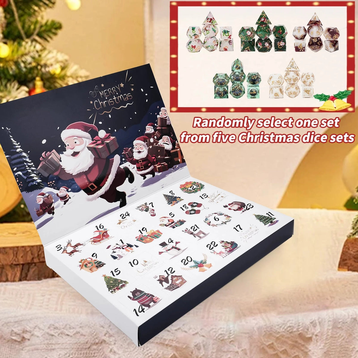 Christmas Dice Box – Resin – Christmas DND dice blind box countdown calendar, random surprise dice pytr, Christmas dice