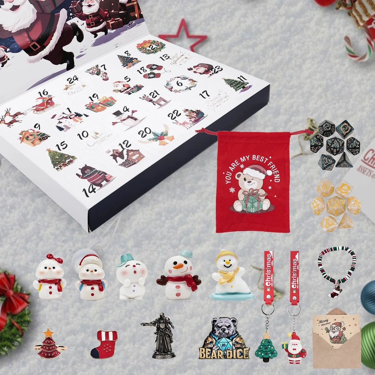 Christmas Dice Box – Resin – Christmas DND dice blind box countdown calendar, random surprise dice pytr, Christmas dice